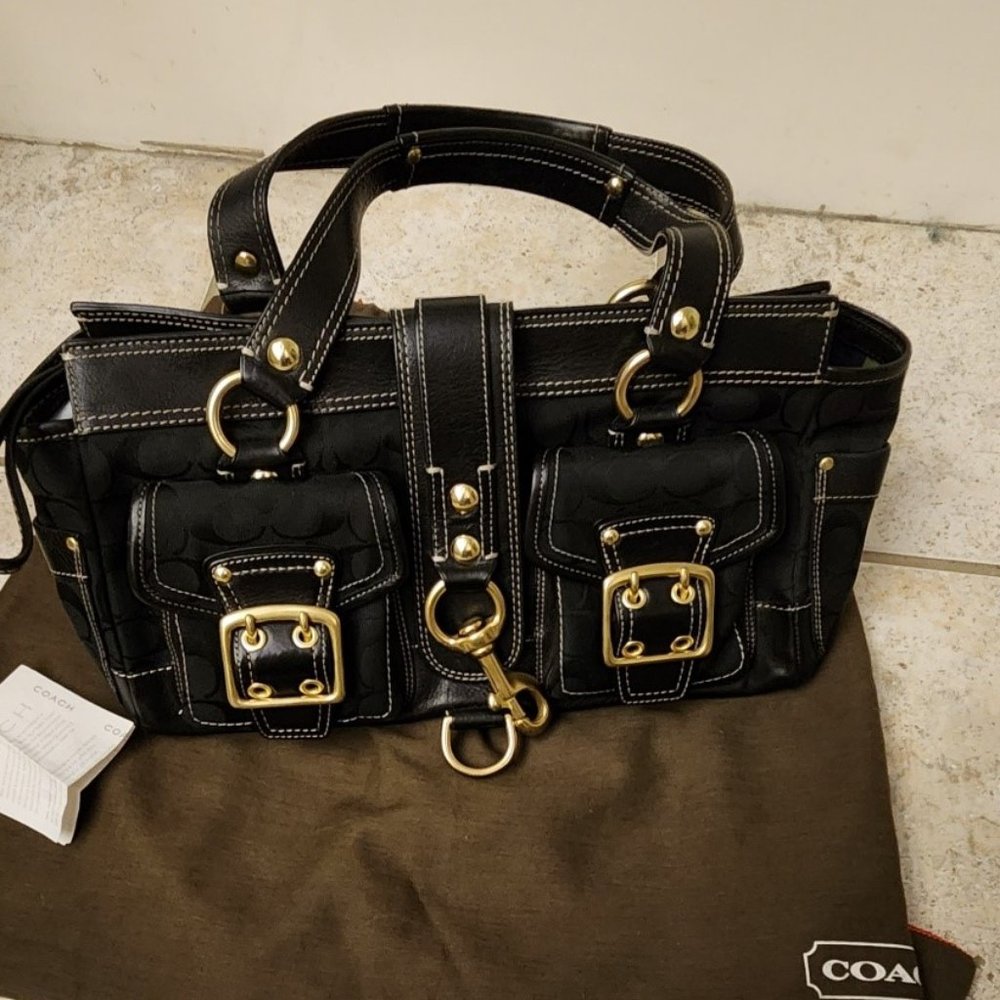 Coach Legacy Signature Black 65th Anniversary Bag with Gold Accents